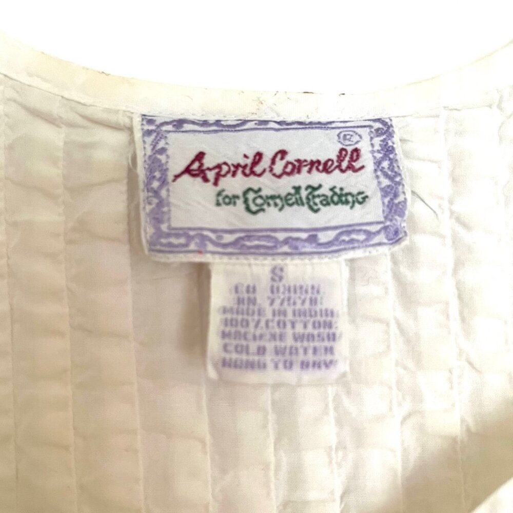 Vintage April Cornell Embroidered White Cotton Nightgown | Size Small - Picture 8 of 9
